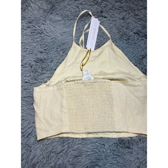 HOUSE OF HARLOW 1960 Revolve ivory Linen Cropped Halter bead Tassel Tab XS NWT - Picture 5 of 5